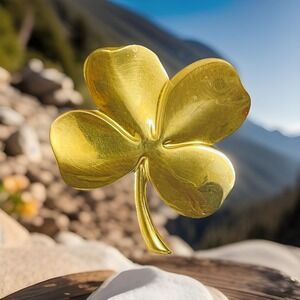 READ Vintage Gerity 24k Gold Plated Shamrock Four Leaf Clover PaperWeight 4.5"